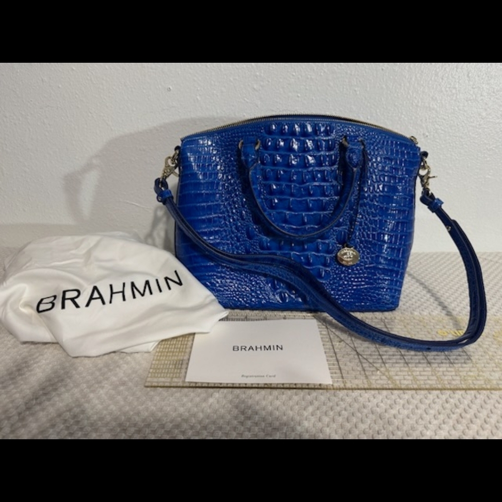 Brahmin Vibrant Blue Embossed Satchel NWT. L 12", H 9", W 5"